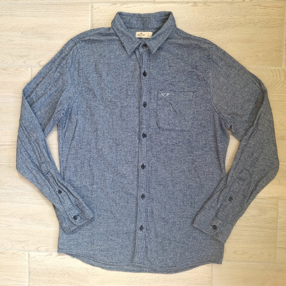 Hollister Men's Blue Long Sleeve  Button Down Preppy Thick Cotton Shirt Large